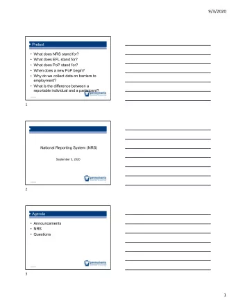 9/3/2020 Pretest  What does NRS stand for?  What does EFL stand for?  What does PoP stand