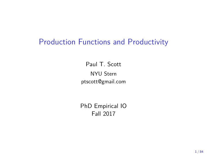 production functions and productivity