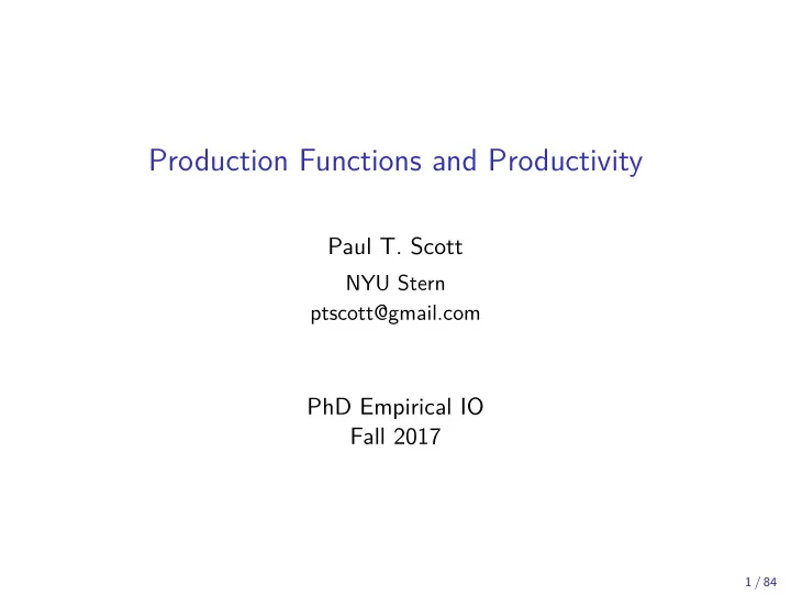 production functions and productivity