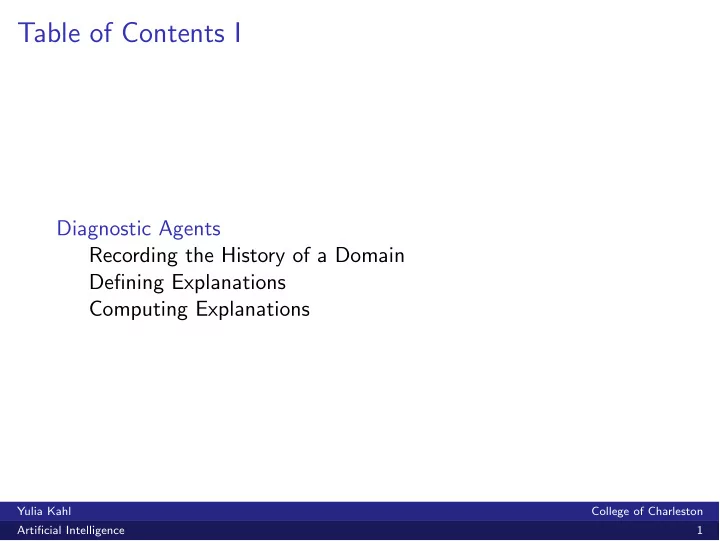 table of contents i