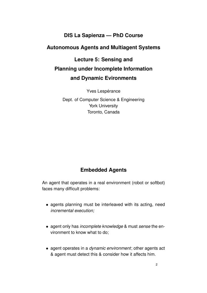 dis la sapienza phd course autonomous agents and