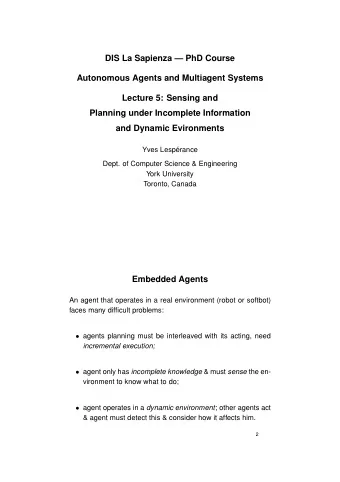 DIS La Sapienza  PhD Course  Autonomous Agents and Multiagent Systems  Lecture 5: Sensing and