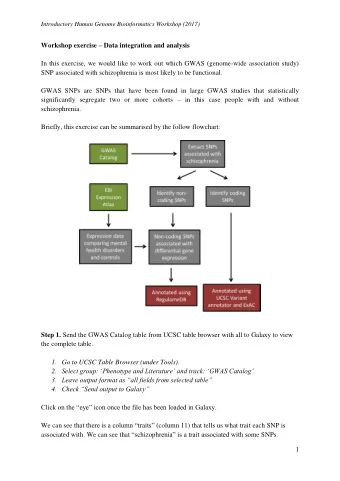 Workshop exercise  Data integration and analysis  In this exercise, we would like to work out