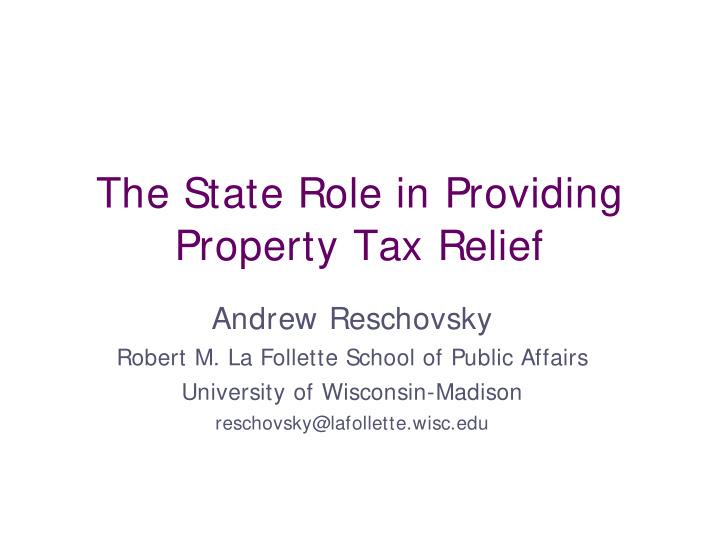 the state role in providing property tax relief