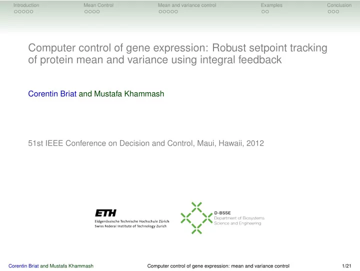computer control of gene expression robust setpoint