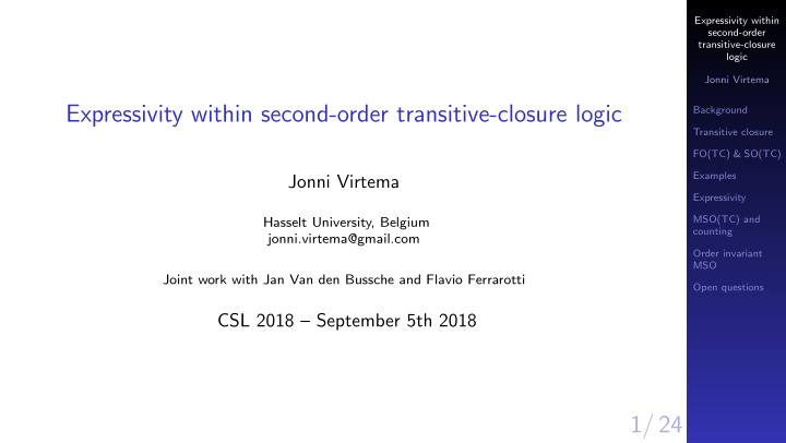 expressivity within second order transitive closure logic