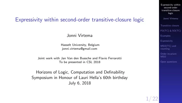 expressivity within second order transitive closure logic
