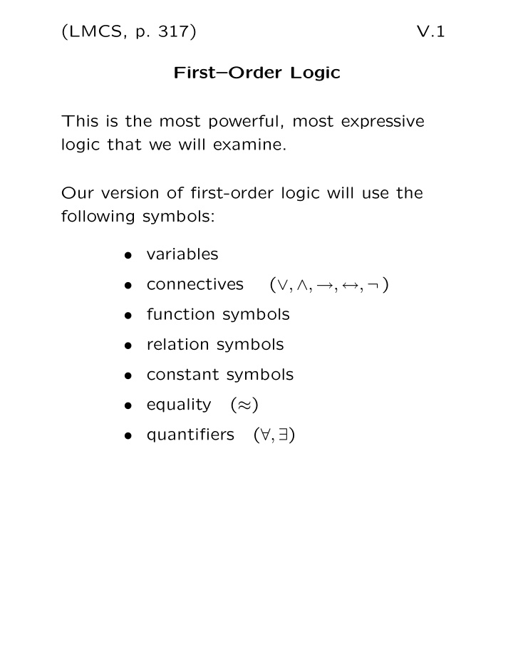 lmcs p 317 v 1 first order logic this is the most