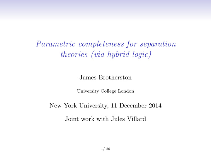 parametric completeness for separation theories via