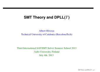 Motivation  SMT  Theories of Interest  History of SMT  Eager approach  Lazy approach  Optimizations