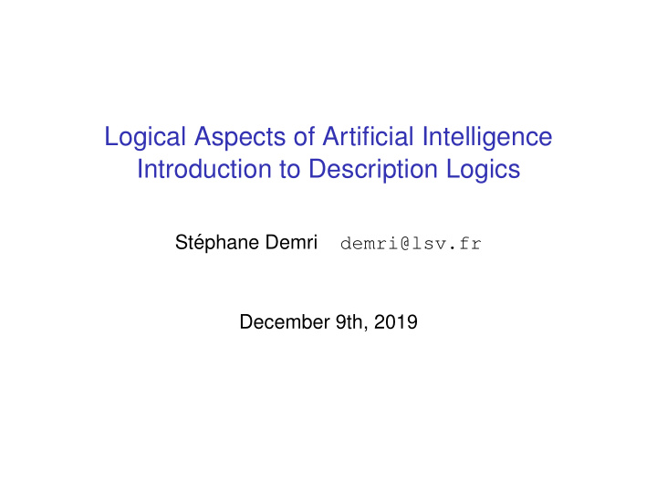 logical aspects of artificial intelligence introduction