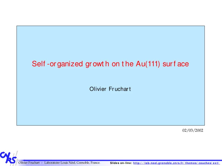 self organized growt h on t he au 111 surf ace