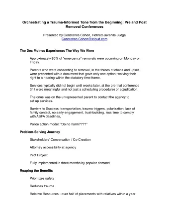 Orchestrating a Trauma-Informed Tone from the Beginning: Pre and Post  Removal Conferences