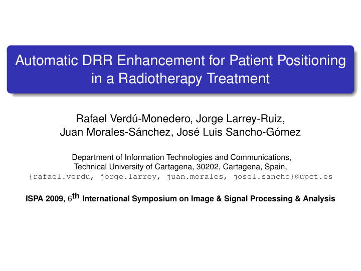 automatic drr enhancement for patient positioning in a