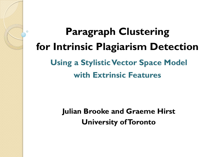 paragraph clustering for intrinsic plagiarism detection