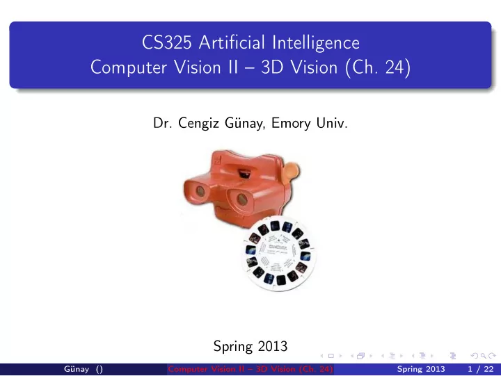 cs325 artificial intelligence computer vision ii 3d