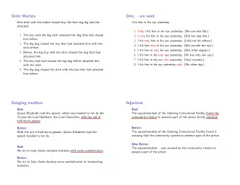 Order Matters  Only. . . one word  Him stick with the before chased boy the that dog big had the  I