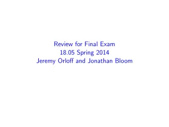 Review for Final Exam 18.05 Spring 2014 Jeremy Orloff and Jonathan Bloom Unit 1: Probability 1.