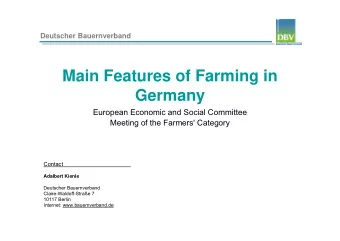 Main Features of Farming in  Germany  European Economic and Social Committee  Meeting of the