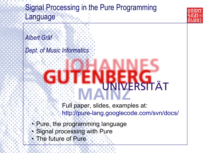 signal processing in the pure programming