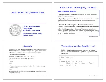 Paul Grahams Revenge of the Nerds  What made Lisp different  Symbols and S-Expression Trees 6.