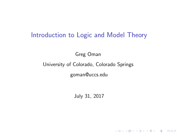 introduction to logic and model theory