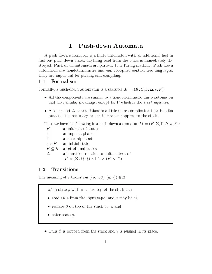 1 push down automata