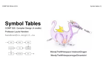 Symbol Tables  COMP 520: Compiler Design (4 credits)  Professor Laurie Hendren