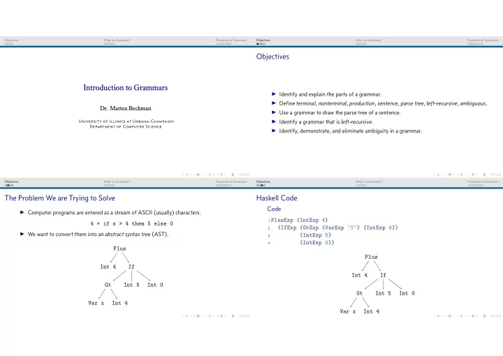 objectives introduction to grammars