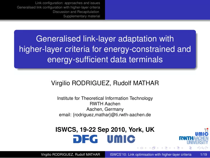 generalised link layer adaptation with higher layer