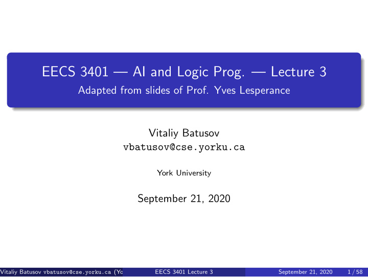 eecs 3401 ai and logic prog lecture 3