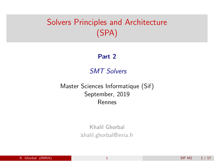 solvers principles and architecture spa