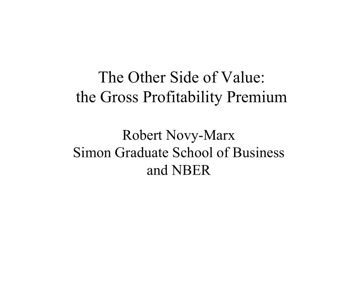 the other side of value the gross profitability premium