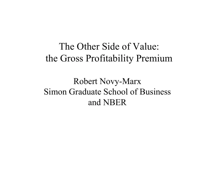 the other side of value the gross profitability premium