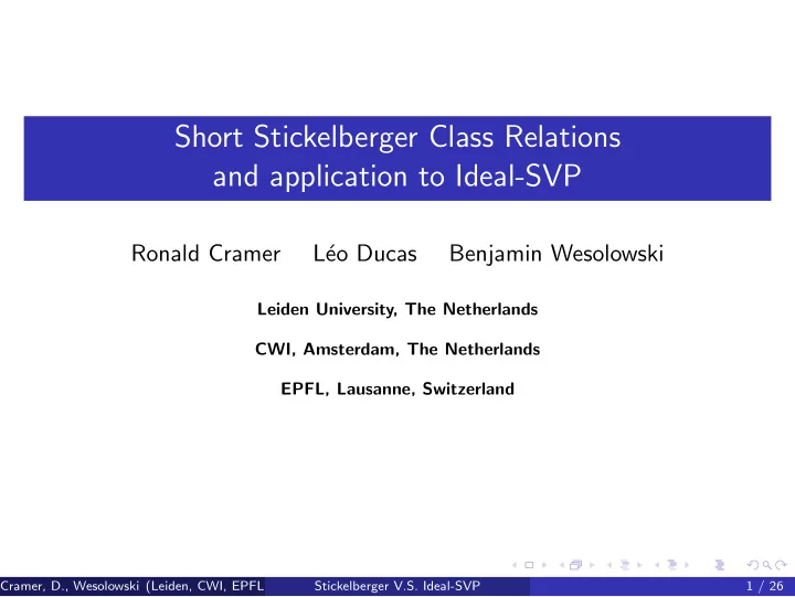 short stickelberger class relations and application to