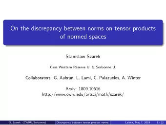 On the discrepancy between norms on tensor products  of normed spaces  Stanislaw Szarek  Case
