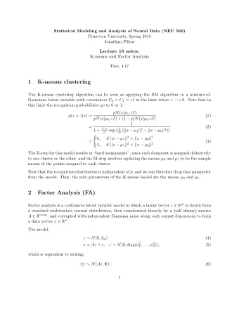 1  K-means clustering  The K-means clustering algorithm can be seen as applying the EM algorithm to
