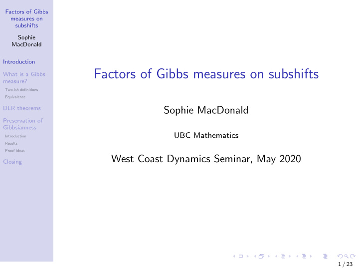 factors of gibbs measures on subshifts