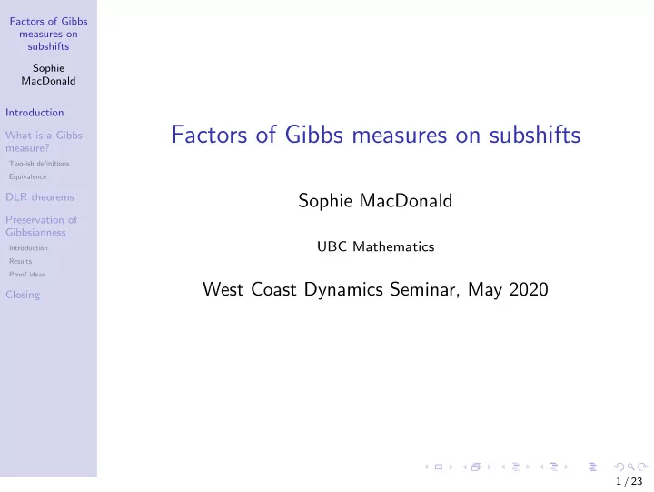 factors of gibbs measures on subshifts