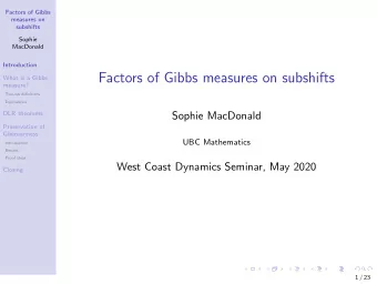 Factors of Gibbs measures on subshifts  What is a Gibbs  measure?  Two-ish definitions  Equivalence
