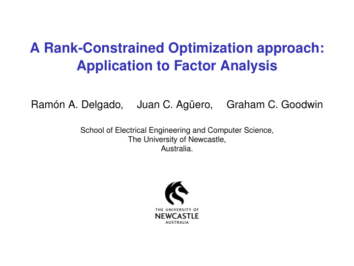 a rank constrained optimization approach application to