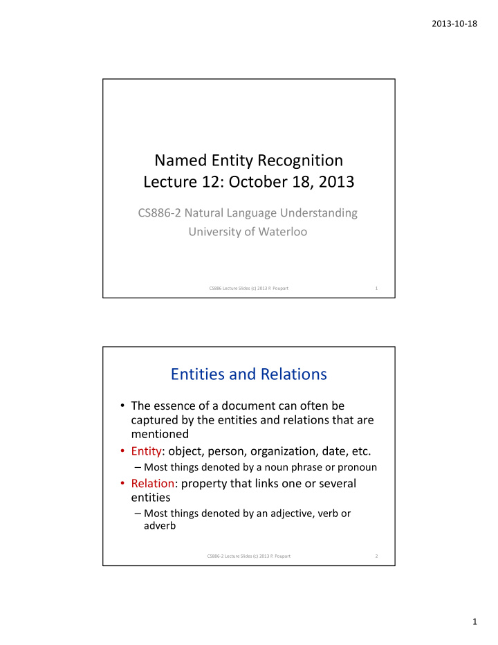 named entity recognition lecture 12 october 18 2013