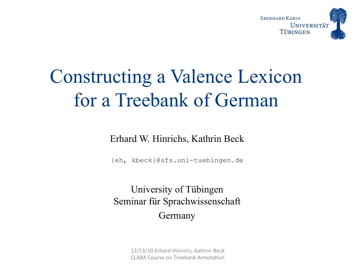 constructing a valence lexicon for a treebank of german