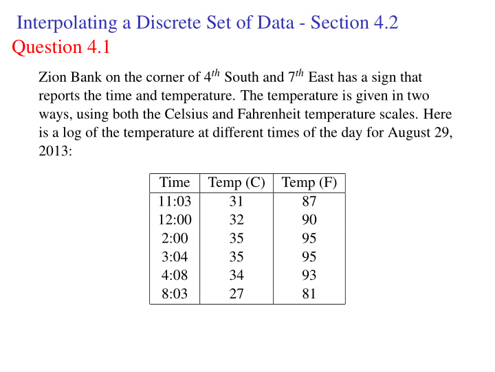 interpolating a discrete set of data section 4 2 question