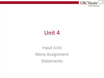 Unit 4  Input (cin)  More Assignment  Statements  2  Review of Data Types  bool  true or