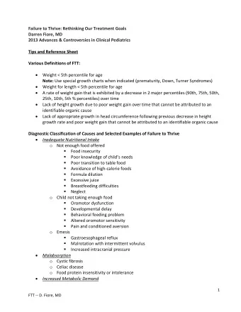 Failure to Thrive: Rethinking Our Treatment Goals Darren Fiore, MD 2013 Advances &amp;