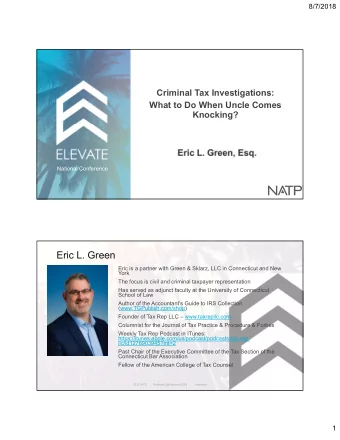 Eric L. Green  Eric is a partner with Green &amp; Sklarz, LLC in Connecticut and New  York  The