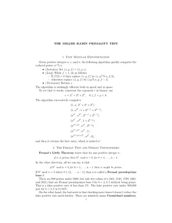 THE MILLERRABIN PRIMALITY TEST 1. Fast Modular Exponentiation Given positive integers a , e ,
