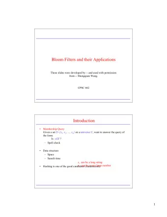 Bloom Filters and their Applications  These slides were developed by -- and used with permission