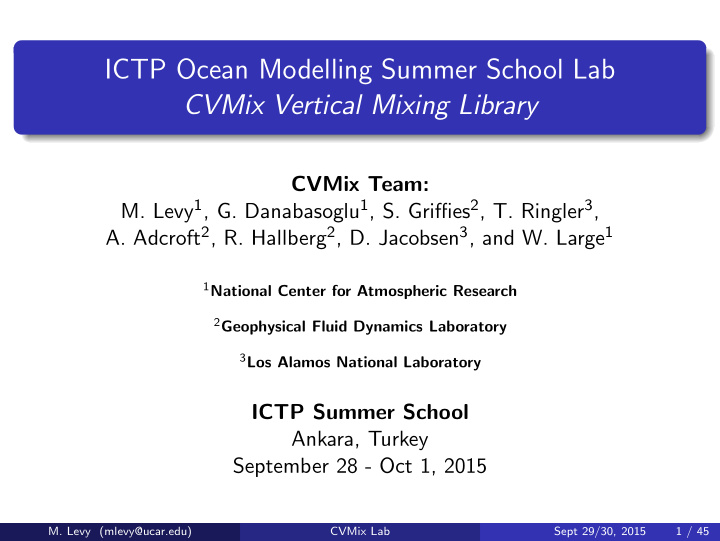 ictp ocean modelling summer school lab cvmix vertical